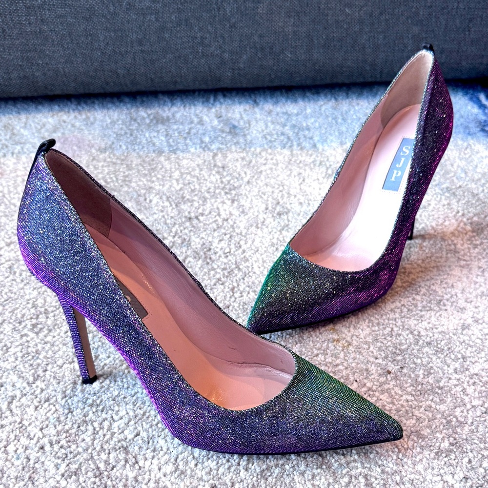SJP by Sarah Jessica Parker-Fawn heel- metallic chameleon- purple green sz 6.5